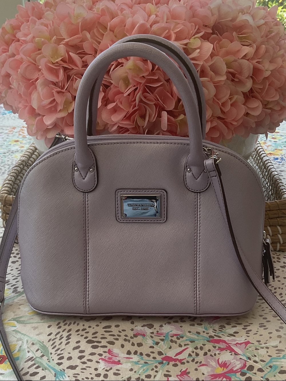 Tignanello Metallic Lavender Dome Satchel with Shoulder Strap